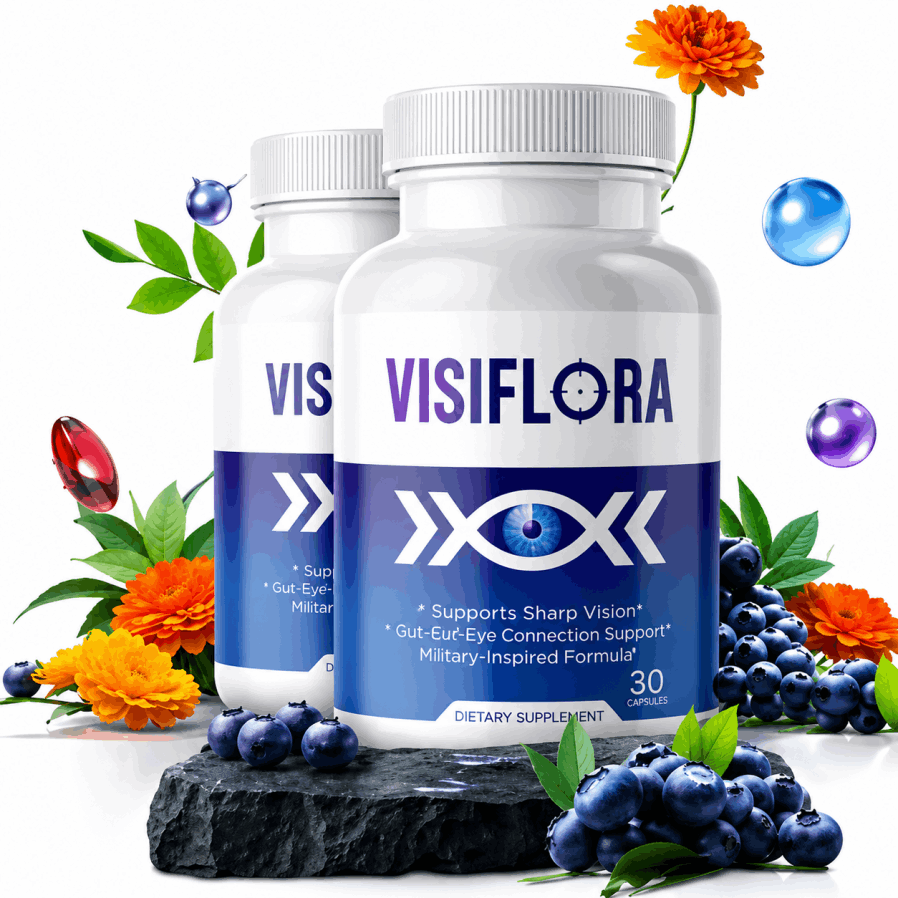 VisiFlora eye health supplement bottle – 22-in-1 vision support formula